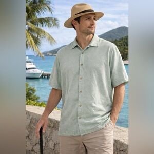 Tommy Bahama 100% Silk Camp Shirt Mens M Mint Green Hawaiian Button Front